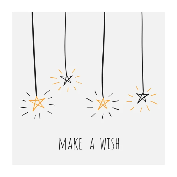 Bir dilek poster, afiş, kart, parlak Doodle el çizilmiş yıldız ile kartpostal olun. Doğum günü için pozitif afiş — Stok Vektör