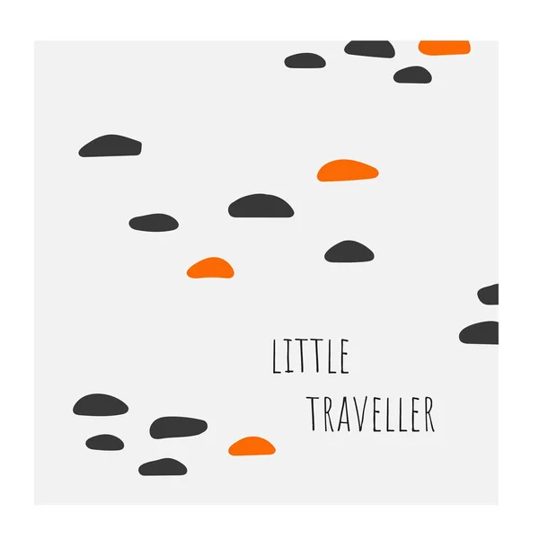 Abstraktes Doodle mit schwarzen und orangefarbenen Elementen, Schriftzug zitiert kleinen Reisenden. — Stockvektor