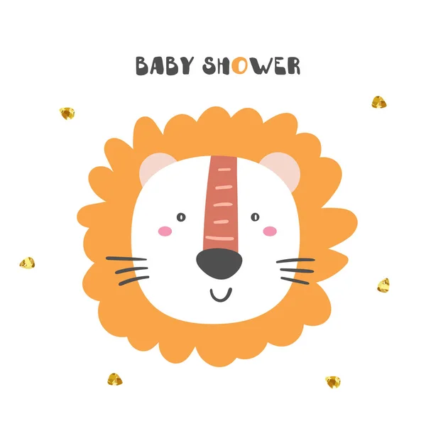 Ładny plakat z Doodle lew dla dzieci. Baby Shower karty, pocztówka, druk, obraz z afrykańskiego zwierzęcia — Wektor stockowy