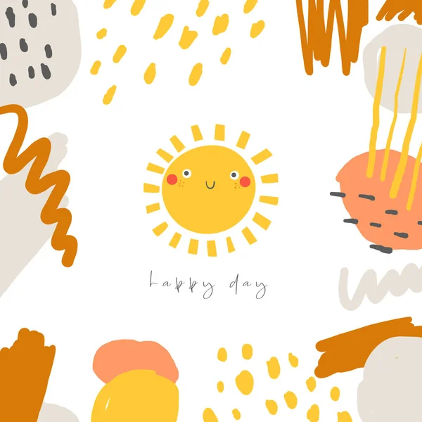 Cartão bonito doodle, cartão postal, tag, cartaz com sol, elementos abstratos . —  Vetores de Stock
