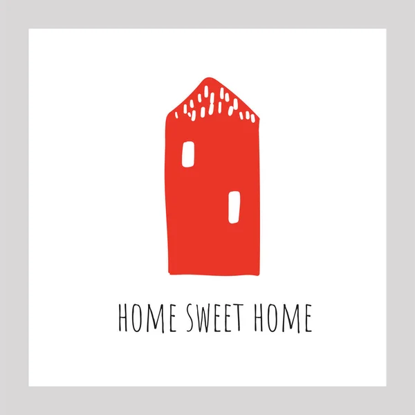 Lindo dibujado a mano garabato icono de la casa roja. Home sweet home card, poster — Vector de stock