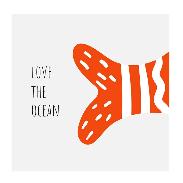Aimez la carte océanique, carte postale, affiche avec poisson rouge, queue de sirène . — Image vectorielle