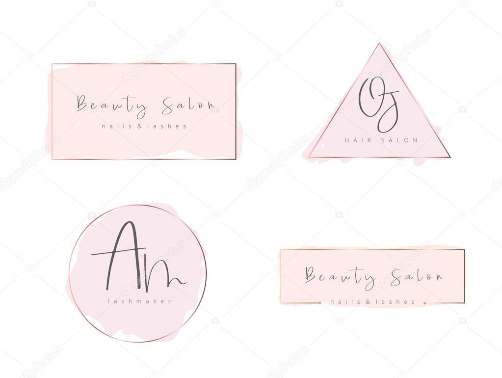 Beauty industry, salon, business, master watercolor effect pastel logo set