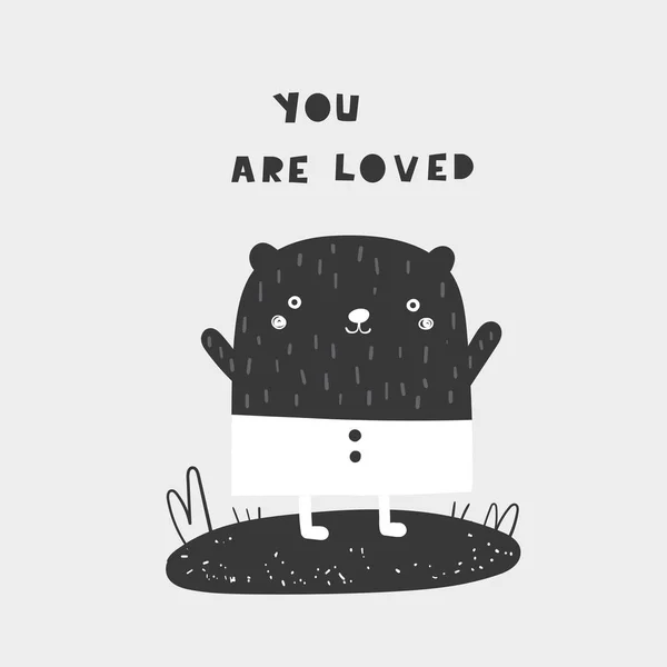 Милий чорно-білий ведмідь з цитатою, яку ви любите . — стоковий вектор