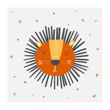 Çocuklar için bebek duş doodle aslan sevimli poster. Kart, kartpostal, baskı, Afrika hayvan ile resim