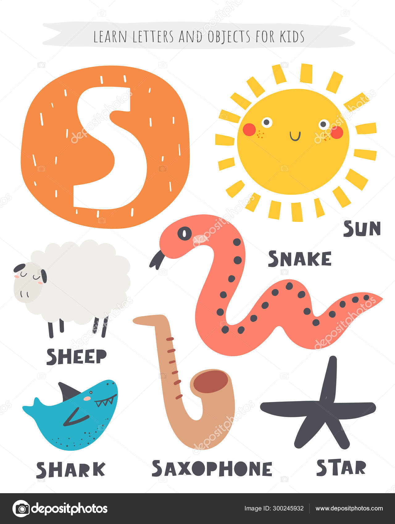 S letter objects and animals including sheep, sun, snake, shark, star, saxophone. Stock Vector Image by ©NadineVeresk #300245932 S letter objects and animals including sheep, sun, snake, shark, star, saxophone. Stock Vector Image by ©NadineVeresk #300245932