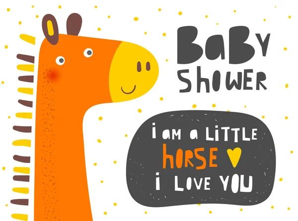 Cavalo de banho de bebê com citação lettering, espaço de texto, coração . —  Vetores de Stock