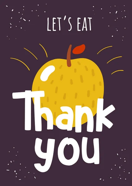 Thanksgiving day card, postcard, poster, flyer with apple, thank you quote.