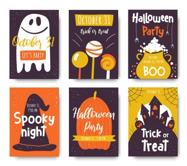 Cadılar Bayramı 'nda güzel el çizimleri, kartpostallar, posterler, davetiyeler, broşürler.