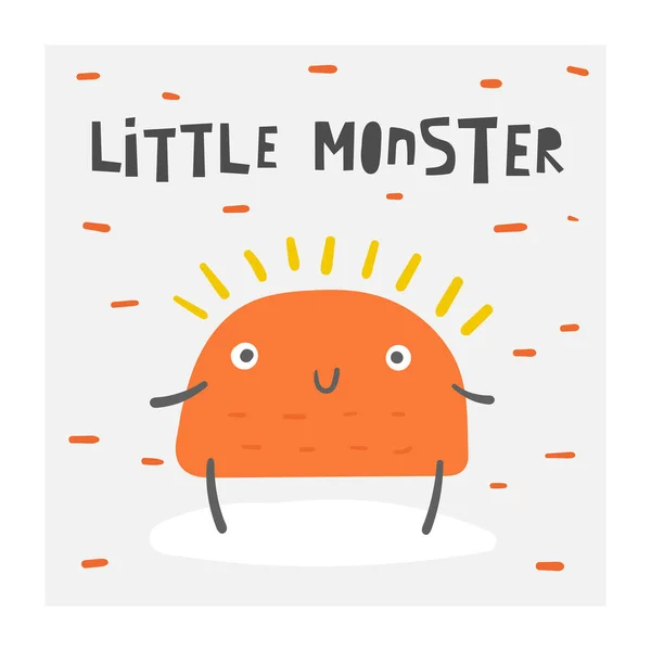 Niedliche Monster mit Schriftzug Zitat hallo. Karte, Postkarte, Plakat mit lustigem Wesen — Stockvektor
