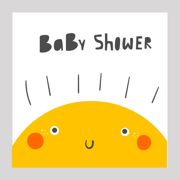 Dětská sprcha roztomilá pohlednice, pohlednice, pozvánka, stránka se sluncem, citace. — Stockový vektor