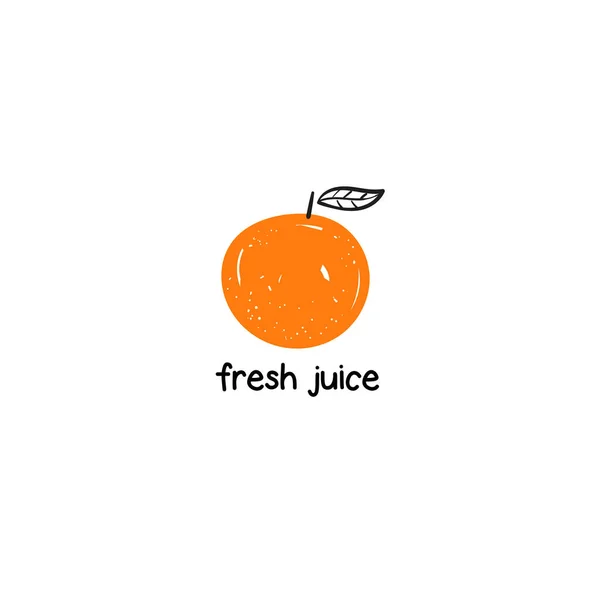 Oranje logo met blad. Vers sapteken met tekstruimte — Stockvector