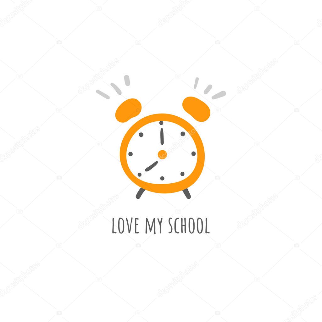 Back to school card, postcard, poster, tag with alarm clock.