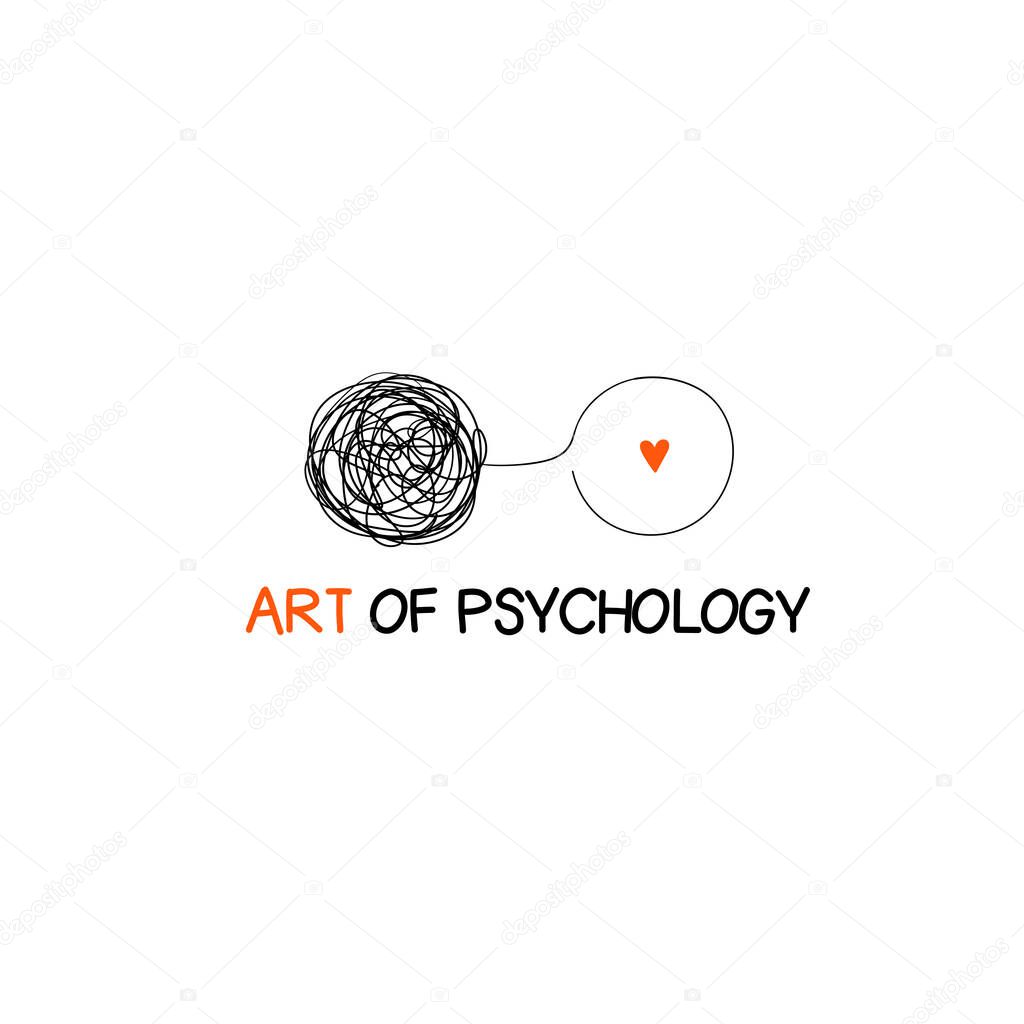 Logo about psychology, psychotherapy with messy and clear balls. Concept logotype about mind, soul transformation