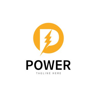 P Elektronik Logo harfi P ve yıldırım kombinasyonu tunder cıvata tasarımı logo şablon çizimi illüstrasyonu