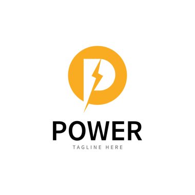 P Elektronik Logo harfi P ve yıldırım kombinasyonu tunder cıvata tasarımı logo şablon çizimi illüstrasyonu