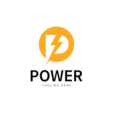 P Elektronik Logo harfi P ve yıldırım kombinasyonu tunder cıvata tasarımı logo şablon çizimi illüstrasyonu