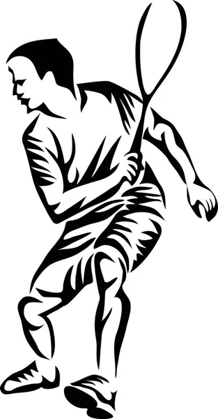 Squash Player Stilisierte Schwarz Weiß Illustration — Stockvektor