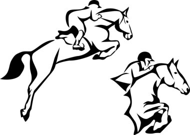Horse jumping - stylized black and white vector illustration clipart