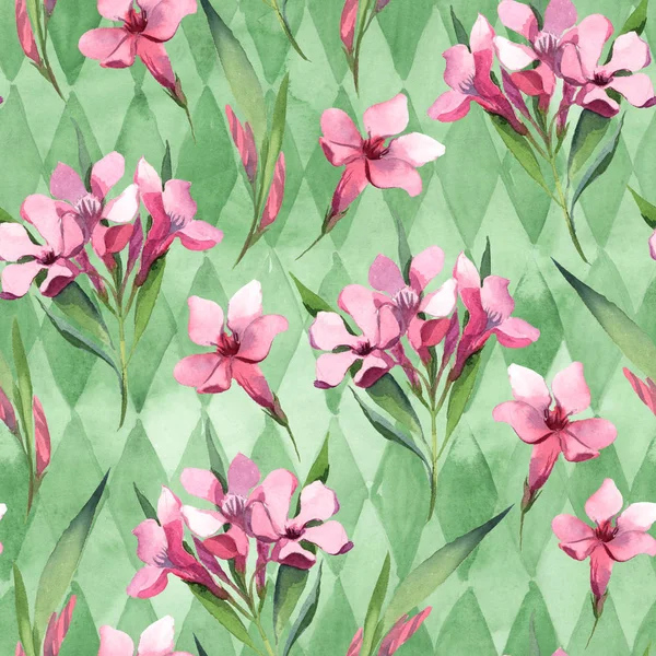 Sulu Boya Resim Pembe Çiçek Yeşil Yaprakları Yeşil Splash Arka — Stok fotoğraf