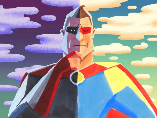 Акварельна Ілюстрація Темна Сторона Світла Сторона Супергероя Вибір Між Добром — стокове фото