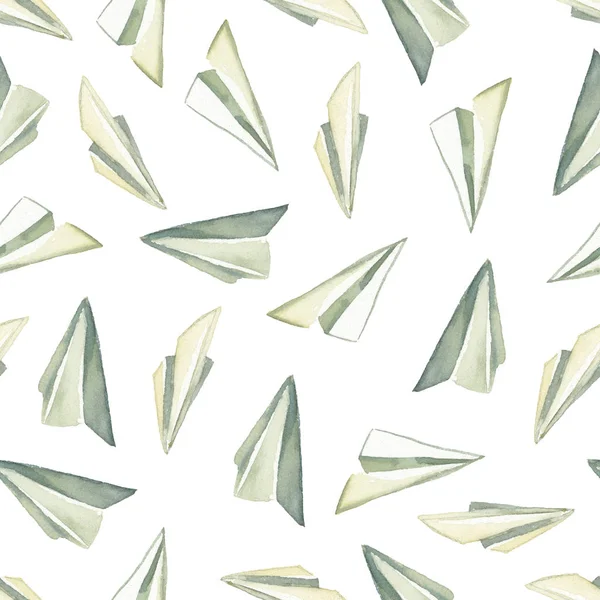 Aquarel Semless Patroon Tegelbaar Textuur Van Papier Vliegtuigen Witte Achtergrond — Stockfoto