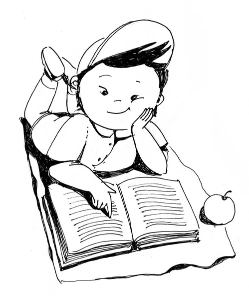 Raster Svartvit Illustration För Målarbok Den Lilla Japanska Plump Pojken — Stockfoto