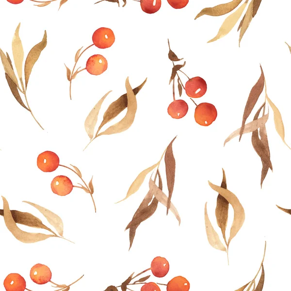 Aquarell Illustratiom Isoliert Auf Weißem Hintergrund Nahtloses Herbstmuster Aus Braunen — Stockfoto