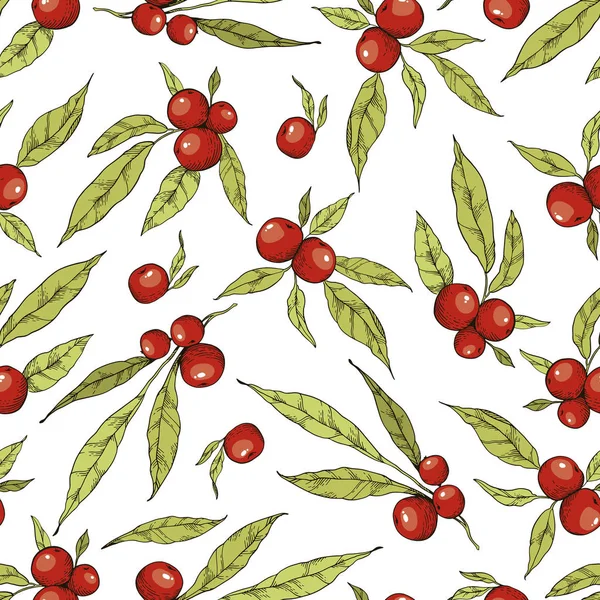 Beyaz arka plan üzerinde izole vektör illustratiom. Kahverengi ve sarı yaprakları ve kırmızı çilek sonbahar seamless modeli. Doku davet ve tebrik kartı, yazdırma ve boho ve rustik stile düğün için