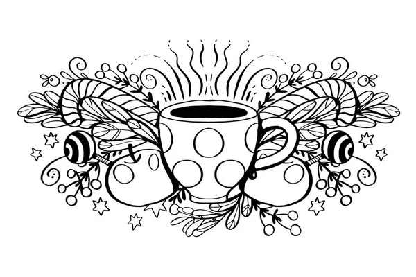 Die Tasse Heißgetränk Tee Oder Kaffee Geschenke Süßigkeiten Dekor Isoliert — Stockvektor