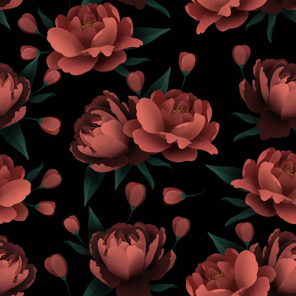 Seamless Pattern Pink Rose Black Background Digital Illustration Fabric Wallpaper — Stock Photo, Image