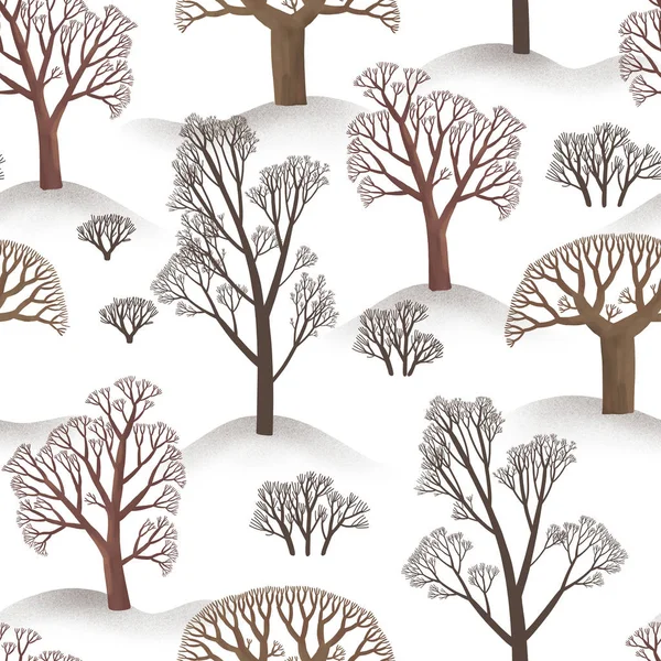 Patrón Inconsútil Árboles Dispersos Simples Ilustración Bosque Invierno Marrón Sobre — Foto de Stock