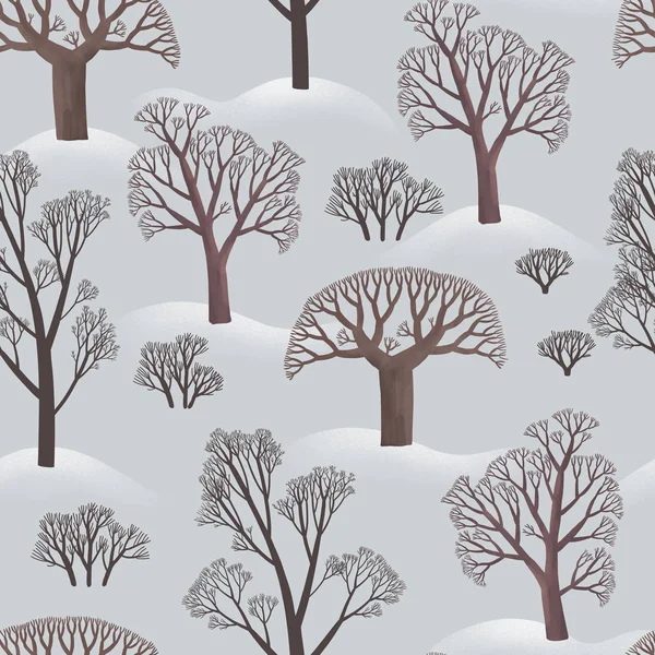 Nahtloses Muster Einfacher Spärlicher Bäume Illustration Des Braunen Winterwaldes Auf — Stockfoto