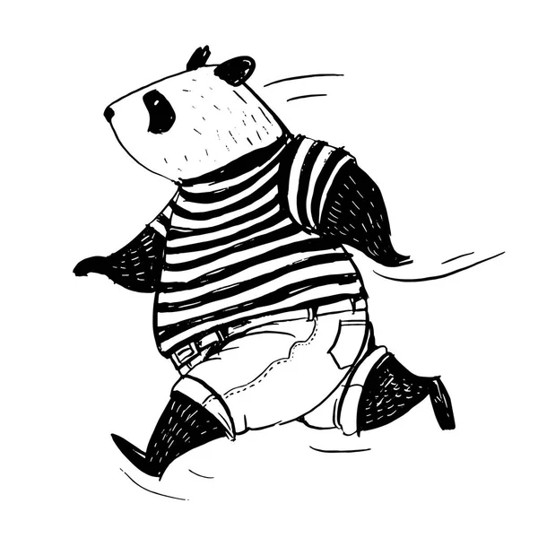 Fekete Fehér Egyszerű Vektoros Illusztráció Elszabadult Panda Póló Farmer — Stock Vector