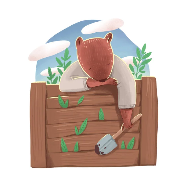 Ilustração do castor como humano de camisa segurando um jardim — Fotografia de Stock