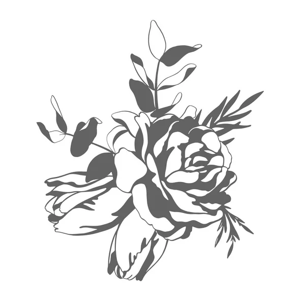 Estampille vectorielle noir et blanc illustration, bouquet de tul — Image vectorielle