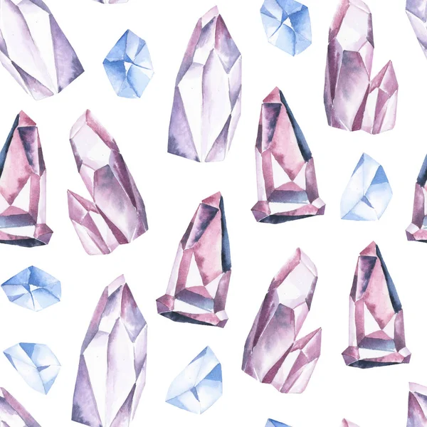 Watercolor seamless border of gentle blue and pink crystal — Stock Photo, Image