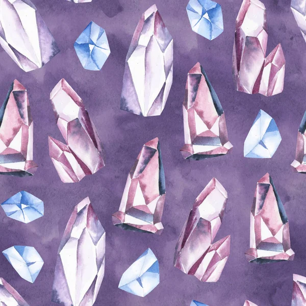 Aquarell nahtlose Borte aus sanftem blauen und rosa Kristall — Stockfoto