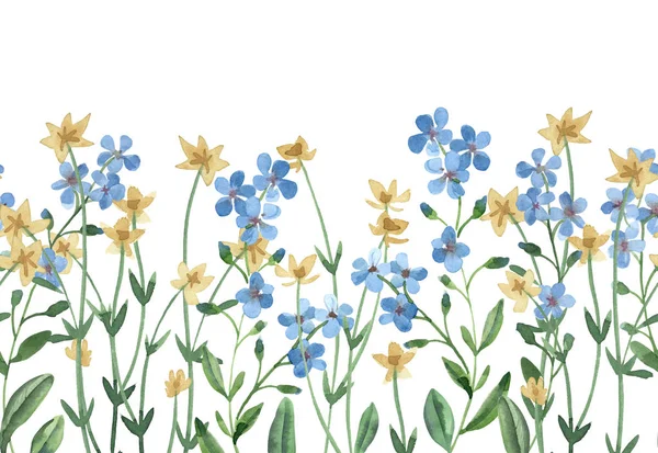 Aquarel naadloze rand van blauwe forget-me-not — Stockfoto