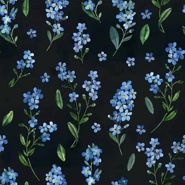 Acquerello modello senza soluzione di continuità di delicati fiori blu — Foto Stock