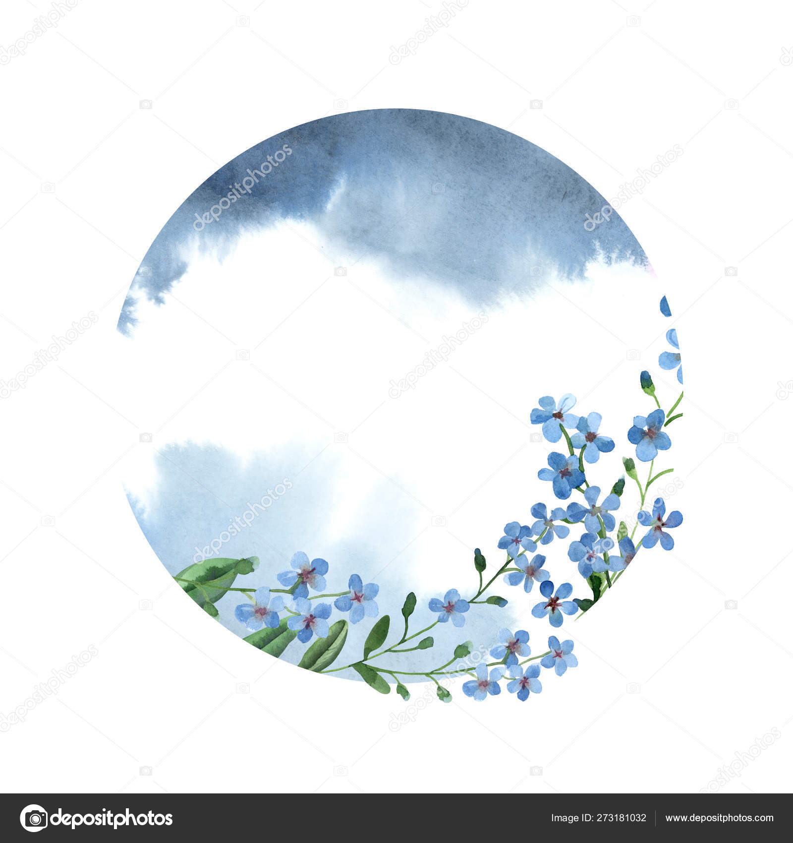 Round Frame Of Blue Forget Me Not Flowers With Green Leaf And Pa Stock Photo By C Katbuslaeva