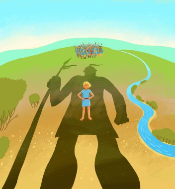 Küçük David Goliath büyük gölgealtında duruyor