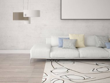 Hafif bir kanepe ve yenilikçi arka plan ile ferah bir oturma odası kadar alay.