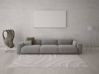 Gri bir kanepe ve bir şık hipster arka plan ile şık bir oturma odası kadar alay.