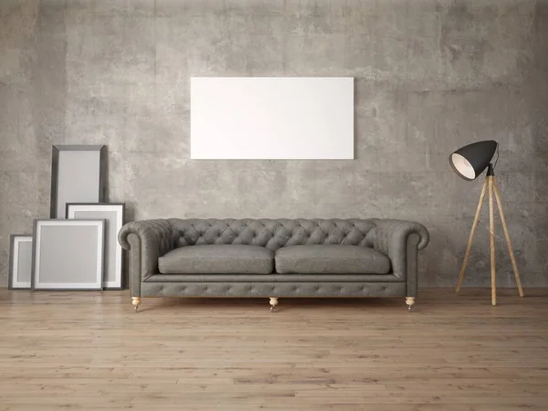 Mock Stylish Living Room Classic Sofa Hipster Background — Stock Photo, Image