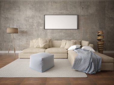 Bej köşe kanepe ve yenilikçi arka plan ile ferah bir oturma odası kadar alay.