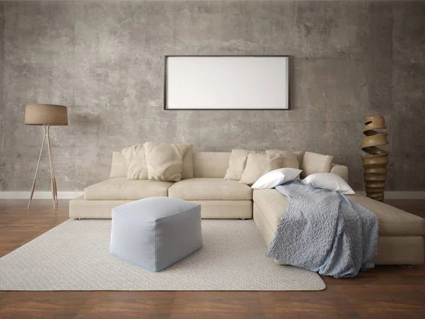 Bej köşe kanepe ve yenilikçi arka plan ile ferah bir oturma odası kadar alay.