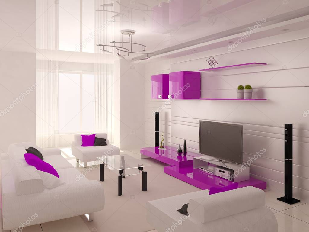 Super modern living room with functional furniture in hi-tech style and a light background.
