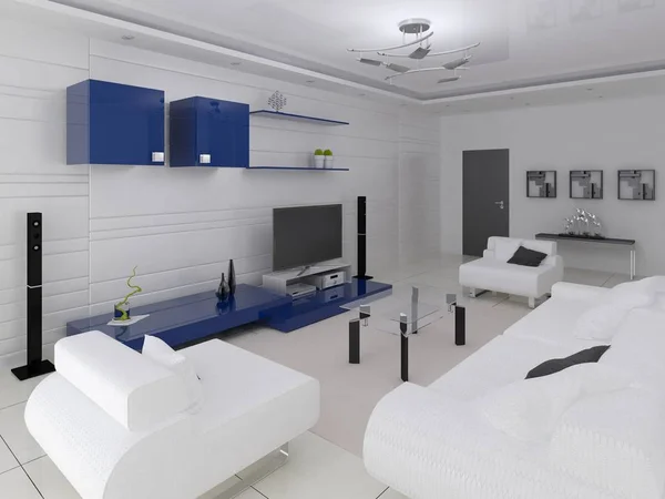 Modernes Wohnzimmer High Tech Stil Mit Stilvollen Funktionalen Möbeln Und — Stockfoto