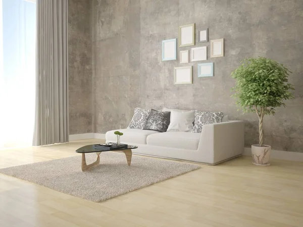 Prepara Una Moderna Sala Estar Con Elegante Sofá Ligero Fondo — Foto de Stock